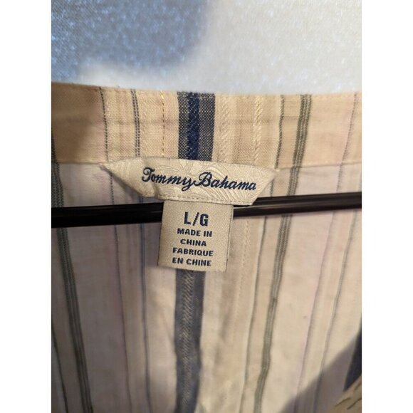 TOMMY BAHAMA Women's L Multicolor Metallic Striped Linen Blend Lace Up Tunic Top - Picture 4 of 14